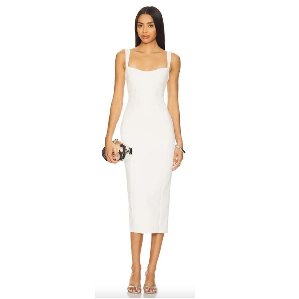 GOOD AMERICAN Scuba Crystal Sweetheart Midi Dress in Cloud White001 Small